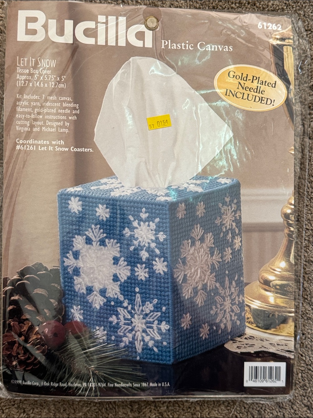 Bucilla Blue & White Snowflake Plastic Canvas Tissue Box Cover needlepoint Kit